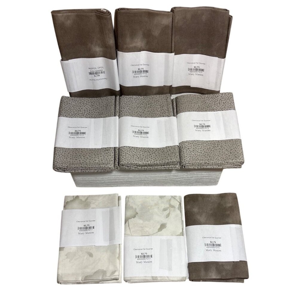Fat Quarters Fabric Set of 9 Beige Brown White  Taupe 100% Cotton Neutral Tones
